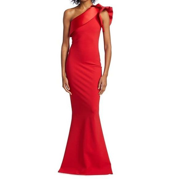 NWT Chiara Boni Kika Ra Ruffled One-Shoulder Trumpet Gown 48(12) $1090 - Picture 1 of 10